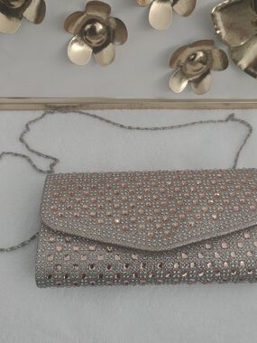 Source Unknown Rose Gold Crystal Evening Clutch with Chain